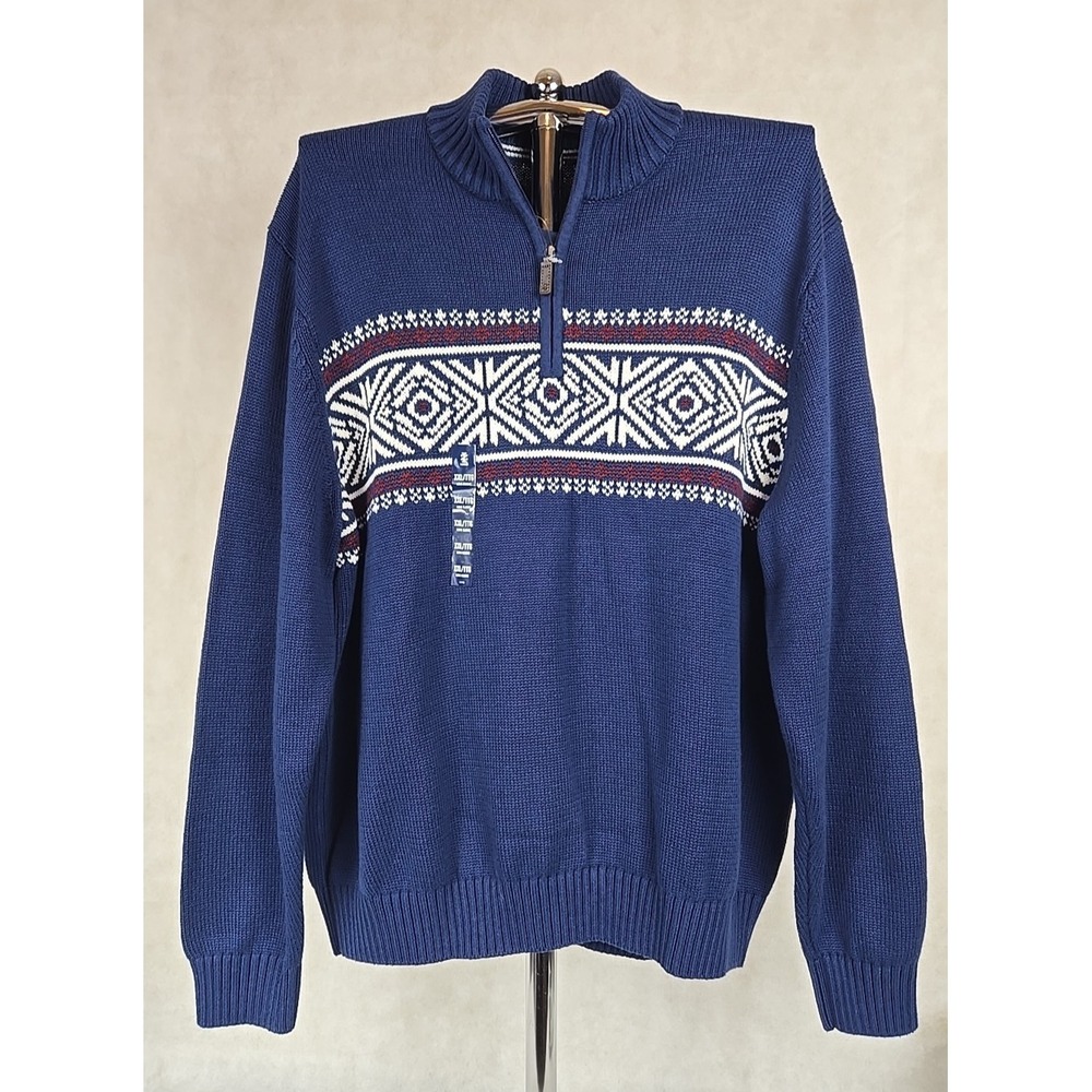 New IZOD Sweater Mens Size XXL Gray Fair Isle Mock Neck Long Sleeve Pullover NWT